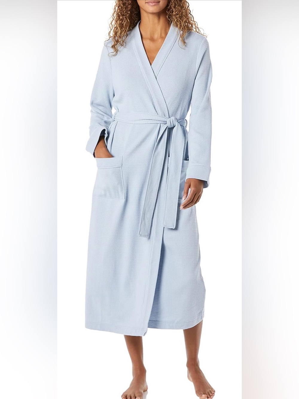 Midnight by Carole Hochman Light Blue Waffle Robe with Tie Belt